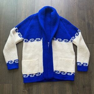 Blue and White Cardigan Sweater